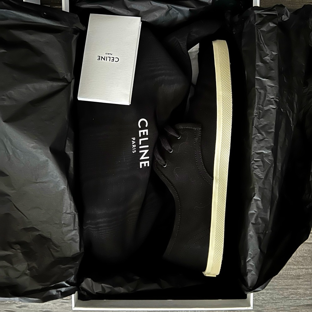 NWT Celine Felix Black Canvas Pointed Toe Sneaker, Size 10 (EU 41/42)